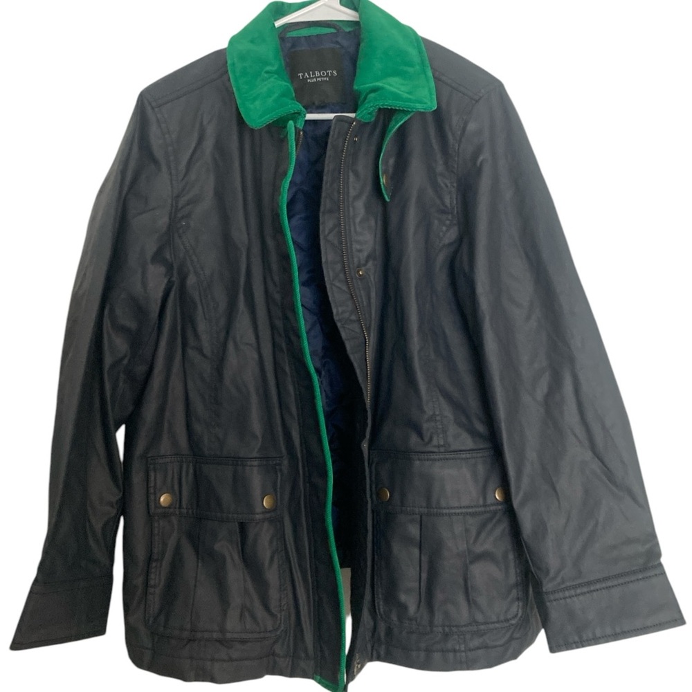 Vtg Navy Blue Talbots Barn Jacket with Green Corduroy Collar-1X P- NEVER WORN!